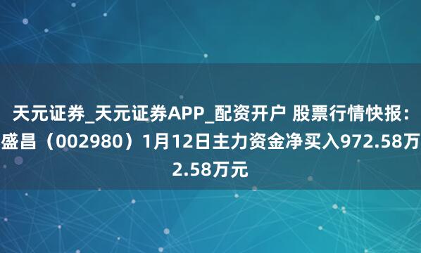 天元证券_天元证券APP_配资开户 股票行情快报：华盛昌（002980）1月12日主力资金净买入972.58万元
