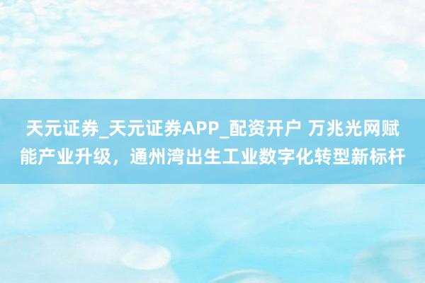 天元证券_天元证券APP_配资开户 万兆光网赋能产业升级，通州湾出生工业数字化转型新标杆