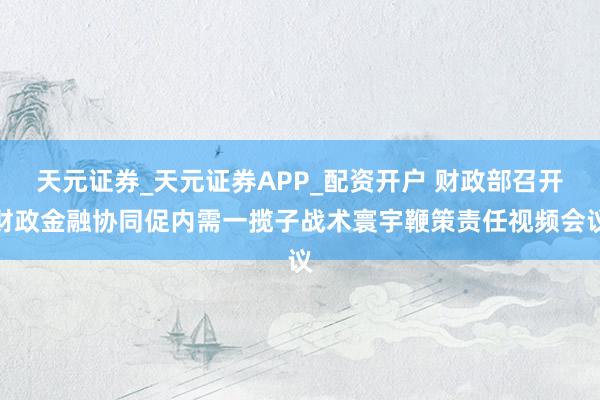 天元证券_天元证券APP_配资开户 财政部召开财政金融协同促内需一揽子战术寰宇鞭策责任视频会议
