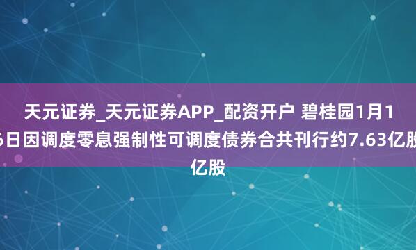 天元证券_天元证券APP_配资开户 碧桂园1月16日因调度零息强制性可调度债券合共刊行约7.63亿股