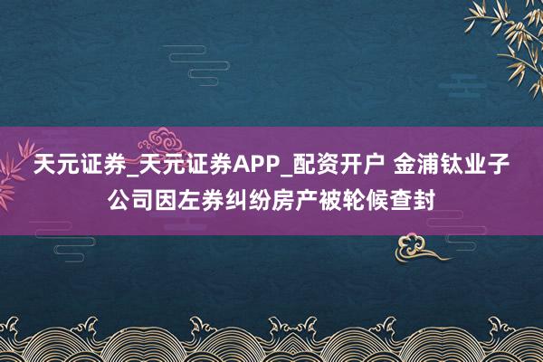 天元证券_天元证券APP_配资开户 金浦钛业子公司因左券纠纷房产被轮候查封